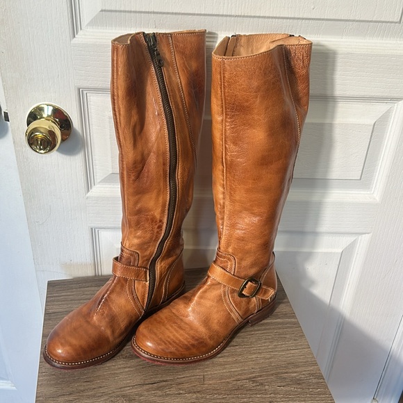 BED STU GLAYE WOMEN RIDING BOOTS BROWN LEATHER SIDE AND BACK ZIPPERS size 8.5 - Picture 7 of 16